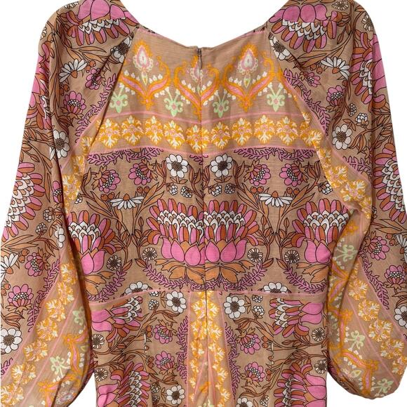 NWT Sandro Knotted Floral Print Jumpsuit Beige‎ Linen Blend FR 40 / US 8 Summer - Picture 9 of 13